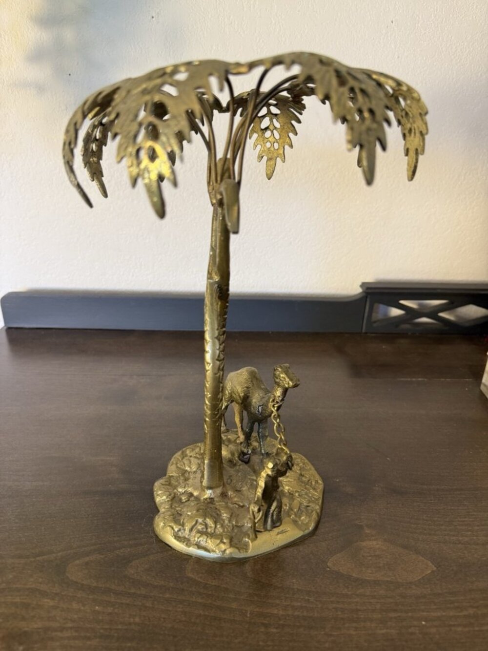 Vintage Bronze/Brass Sculpture Man with a Camel under a Palm Tree